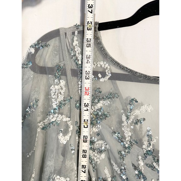 Adrianna Papell Women's Dress Beaded Ruffled Sheer Flutter-Sleeve Boho Sage 6 - Picture 6 of 10